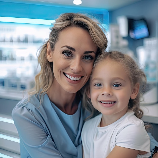 Una donna e una bambina si abbracciano e sorridono