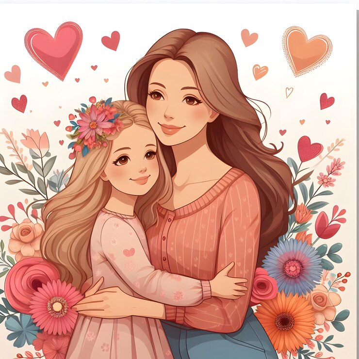 una donna e una ragazza stanno posando per una foto con le parole "amore" sul viso