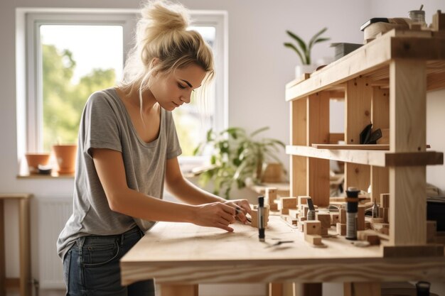 Una donna esperta che costruisce il suo scaffale fai-da-te con Flair AR 32