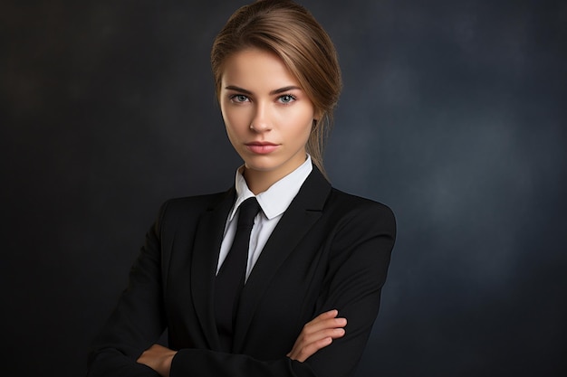 Una donna in abito da lavoro in piedi