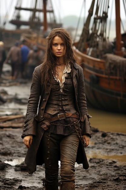 una donna in abito da pirata