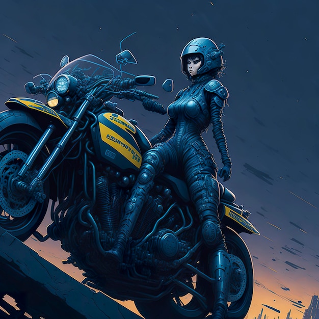 Una donna in casco e casco siede su una motocicletta.