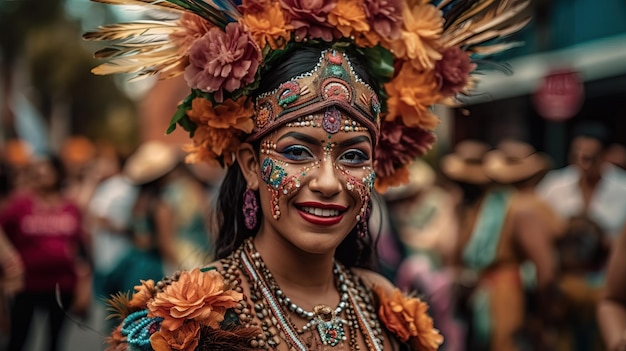 Una donna in costume di carnevale sorride alla telecamera