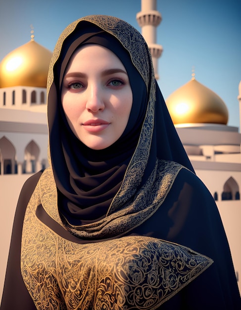 Una donna in hijab con ornamenti d'oro