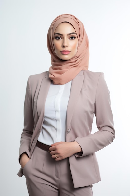 una donna in hijab con un hijab rosa