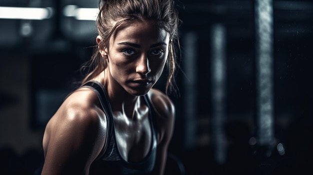 Una donna in palestra con una canotta nera e una canotta nera.