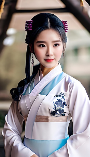 Una donna in un abito tradizionale hanfu