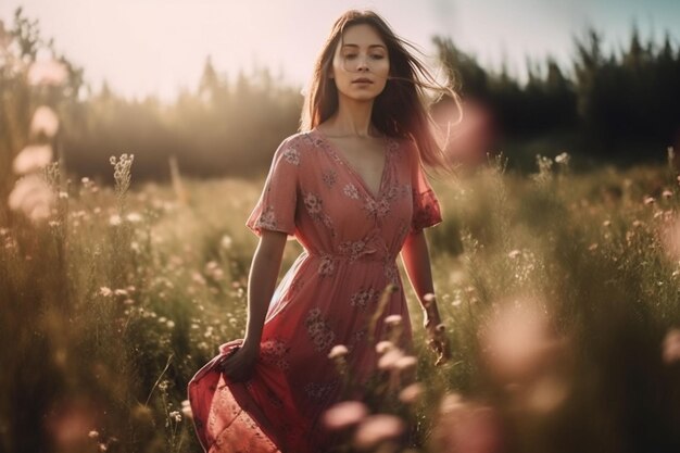 Una donna in un campo di fiori