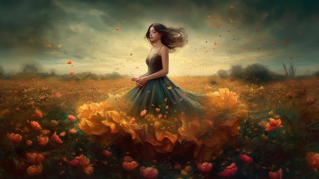 Una donna in un campo di fiori