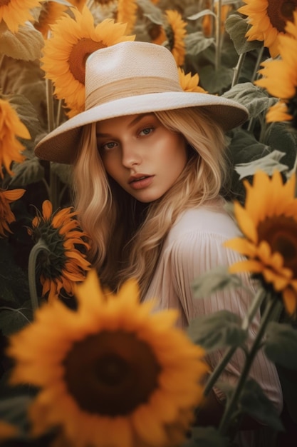 Una donna in un campo di girasoli