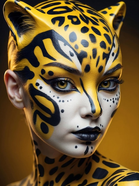 una donna in un con arte del corpo nello stile di astrazione stampa leopardo