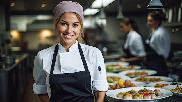 una donna in uniforme da chef