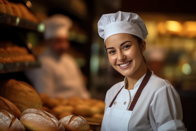 Una donna in uniforme da cuoco sorridente