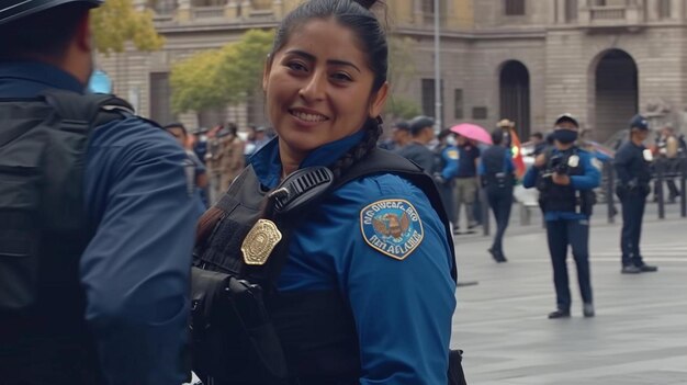 una donna in uniforme di polizia in piedi accanto a un agente di polizia