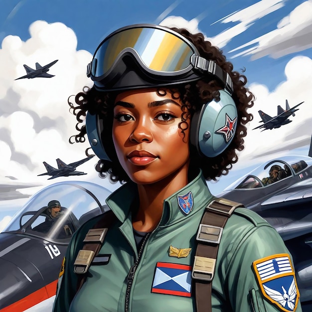 una donna in uniforme militare con le parole "forza aerea" sul retro