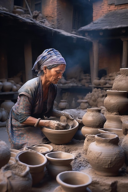 Una donna lavora la ceramica in un laboratorio.