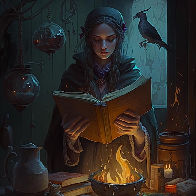 Una donna legge un libro accanto al fuoco.