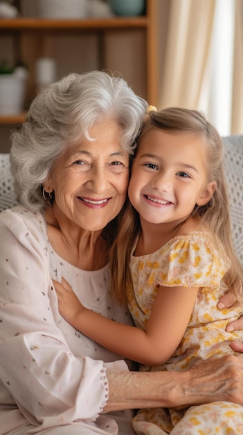 una donna maggiore e una donna maggiore posano per una foto con la loro nipote