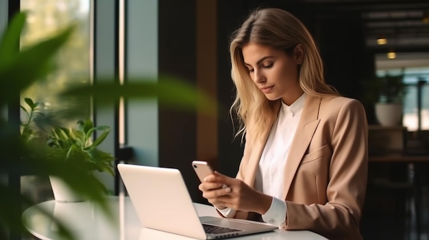 Una donna matura è seduta in un caffè e si sta rilassando sta bevendo caffè e sta usando un tablet digitale