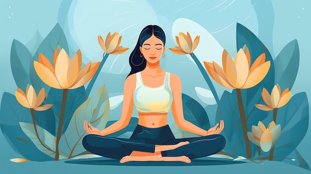 Una donna medita in natura e entra in trance Illustrazione concettuale per la meditazione yoga rilassamento stile di vita sano IA generativa