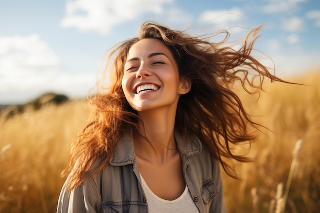 Una donna molto felice all'aperto