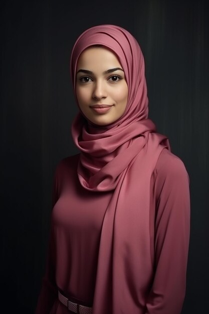 Una donna musulmana modello di trucco pubblicità cura della pelle pelle del viso luminosa indossando l'hijab