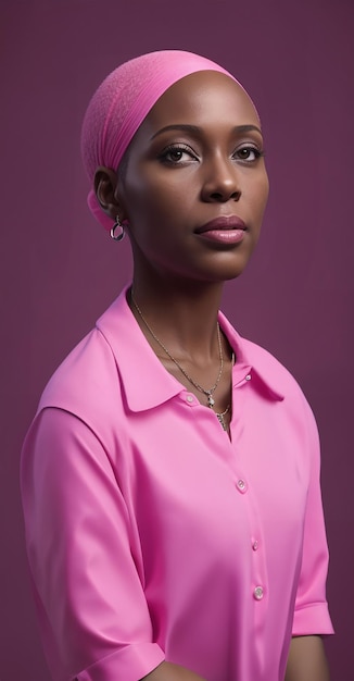 Una donna nera calva rosa ottobre cancro al seno