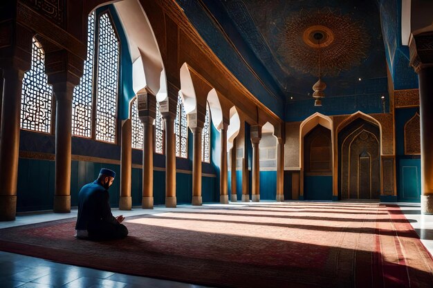 Una donna prega in una moschea.