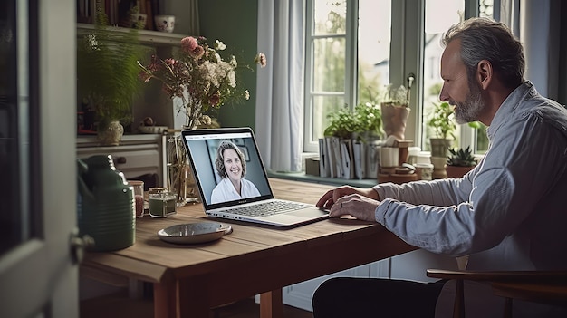 Una donna remota riceve la diagnosi tramite videochiamata di telemedicina