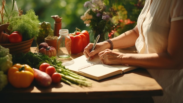 una donna scrive un piano pasto con verdure AIGenerative AI