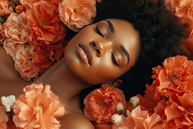 Una donna sdraiata in un letto di fiori