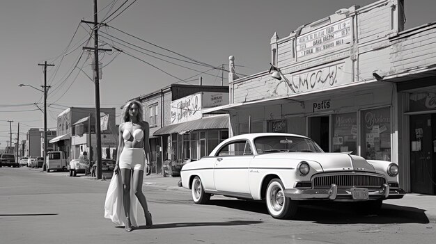 una donna si trova di fronte a un'auto bianca e una macchina bianca