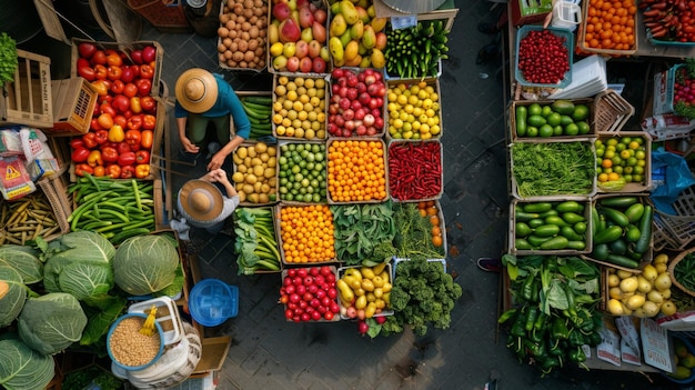 una donna si trova di fronte a uno stand di frutta che vende verdure