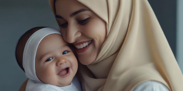 una donna sorride con un bambino e sorride