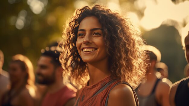 Una donna sorridente con una maglietta rossa posa per la telecamera per la Giornata Mondiale della Salute