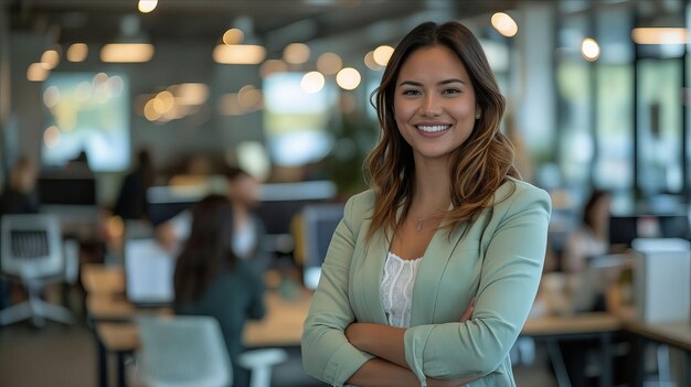 Una donna sorridente in un ufficio