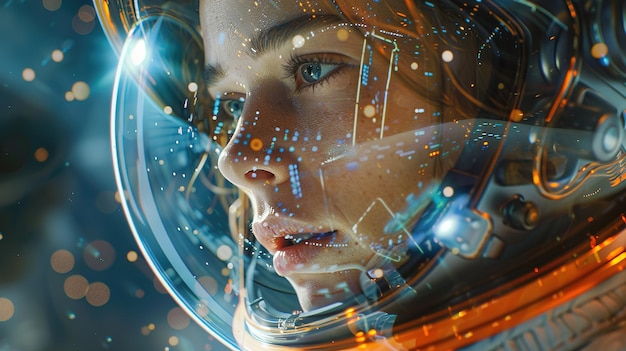 una donna sta guardando in una bolla con un ago spaziale sullo sfondo