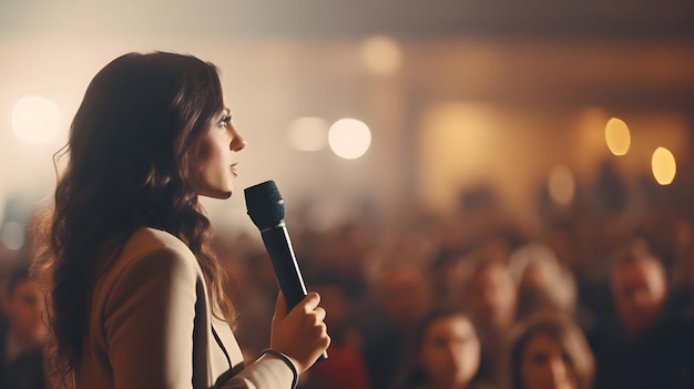 Una donna sta parlando davanti a un pubblico