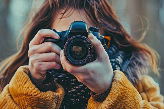 una donna sta scattando una foto con una telecamera