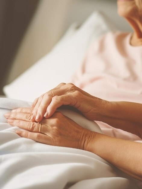 una donna sta tenendo le mani su un letto