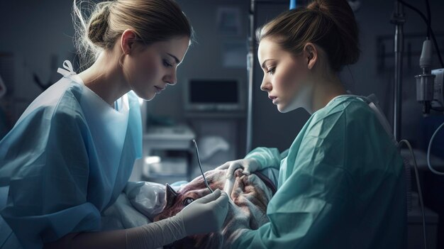 una donna sta tenendo un bambino in una sala operatoria