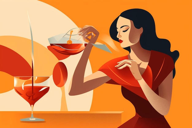 Una donna sta versando un cocktail rosso in un bicchiere wi