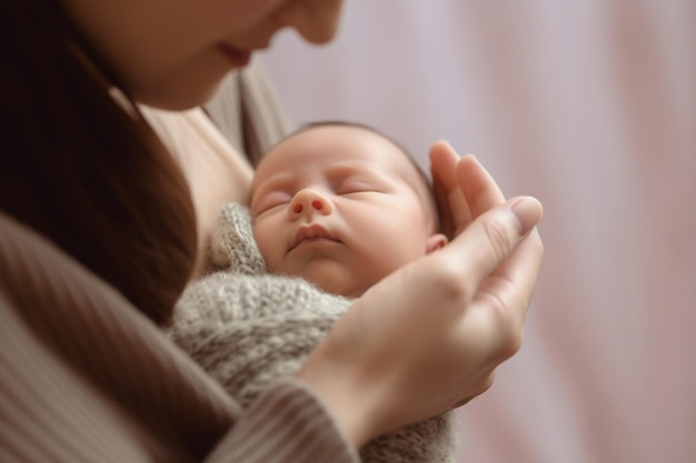 Una donna tiene in braccio un bambino.