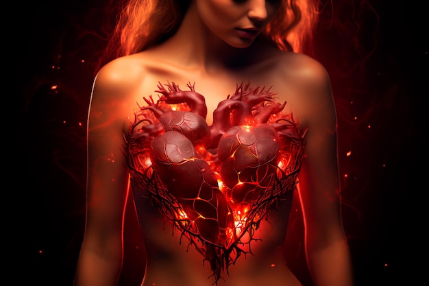 Una donna tiene un cuore spezzato una fantastica immagine di un cuore spaccato in un petto un cuore spazzato di una donna