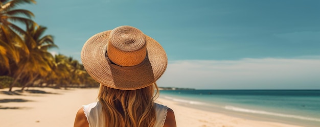 Una donna turistica che si rilassa in spiaggia tropicale Crea con l'IA generativa