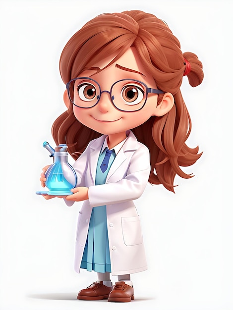 Una dottoressa con gli occhiali che tiene una fiaschetta con dentro una dottoressa SCIENZIATA AI GENERATA