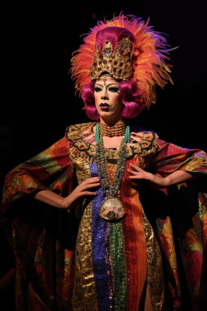 Una drag queen in pompa magna, creata con l'intelligenza artificiale generativa