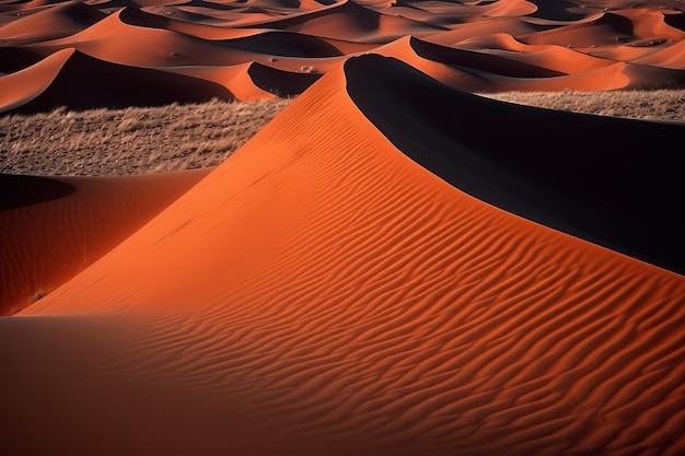 Una duna di sabbia nel deserto con il sole che splende su di essa.