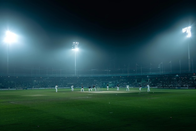 Una emozionante partita di baseball si svolge nello stadio. I giocatori oscillano le mazze, i giocatori di campo catturano le mosche e i tifosi applaudono di eccitazione.