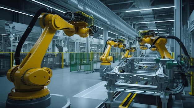 Una fabbrica con robot sulla catena di montaggio